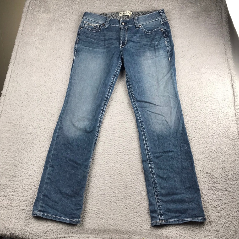 Ariat REAL Denim Jeans Womens 33R (36x33) Blue Mid Rise Straight Western Cowgirl